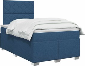 vidaXL Κρεβάτι box spring με στρώμα Μπλε 120 x 190 cm Ύφασμα
