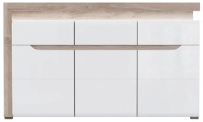 Σιφονιέρα Orlando K103, Γυαλιστερό λευκό, Δρυς, Με συρτάρια και ντουλάπια, Αριθμός συρταριών: 1, 89x152x39cm | Epipla1.gr
