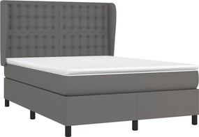 vidaXL Κρεβάτι Boxspring με Στρώμα Γκρι 140x190εκ. από Συνθετικό Δέρμα