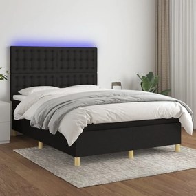 vidaXL Κρεβάτι Boxspring με Στρώμα & LED Μαύρο 140x200 εκ. Υφασμάτινο