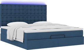 vidaXL Οθωμανικό κρεβάτι με στρώμα &amp; LEDs Μπλε 180x200cm ύφασμα