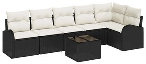 vidaXL Σετ Καναπέ Κήπου με μαξιλάρι 7 pcs Μαύρος, λευκός Πολυ ράταν