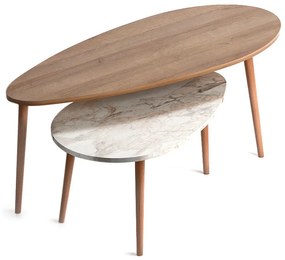 Βοηθητικά τραπεζάκια Elips Megapap χρώμα oak - μπεζ εφέ μαρμάρου 116x46x46εκ.