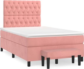 vidaXL Κρεβάτι Boxspring με Στρώμα Ροζ 120x200 εκ. Βελούδινο