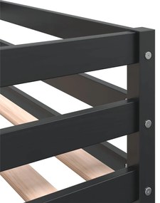 Κουκέτα με Κουρτίνες Λευκό/Μαύρο 90x190 εκ. Μασίφ Ξύλο Πεύκου - Μαύρο
