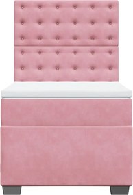 vidaXL Κρεβάτι Boxspring με Στρώμα Ροζ 90x200 εκ. Βελούδινο