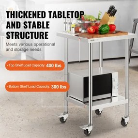 VEVOR Stainless Steel Work Table Commercial Prep Table 24x24 Inch With 4 Casters