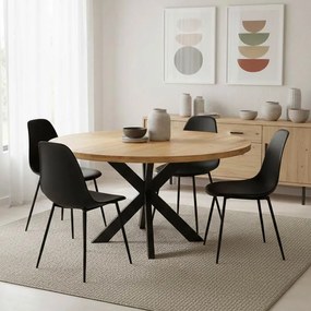 Τραπέζι Royalty I μασίφ ξύλο mango 4εκ σε φυσικό με πόδι μεταλλικό μαύρο Φ130x77εκ. 130x130x77 εκ.