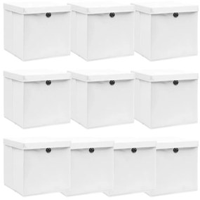 Κουτιά Αποθήκευσης με Καπάκια 10τεμ Λευκά 32x32x32εκ Υφασμάτινα - Λευκό