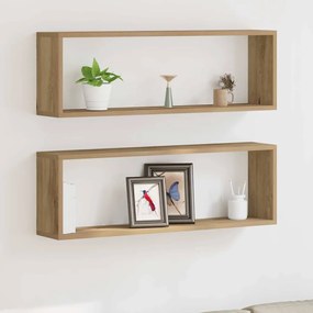 vidaXL Ράφι Τοίχου με ράφι 2 pcs Χειροποίητη δρυς 80 x 15 x 26 εκ.