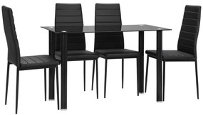 Σετ τραπεζαρίας 5 τεμαχίων, σετ καθιστικού, τραπέζι τραπεζαρίας με 4 καρέκλες, μοντέρνος σχεδιασμός, γυάλινο τραπέζι, Μαύρο