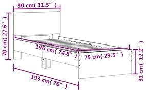 Σκελετός Κρεβατιού Χωρίς Στρώμα Καφέ Δρυς 75x190 εκ. - Καφέ