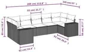 vidaXL Καναπές Σετ 7 Τεμαχίων Μαύρο Συνθετικό Ρατάν με Μαξιλάρια