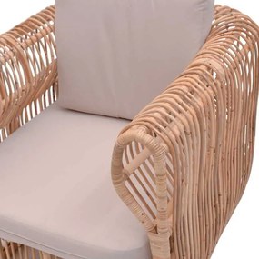 Πολυθρόνα Fajole pakoworld rattan σε φυσική απόχρωση με μπεζ μαξιλάρι 86x86x66εκ