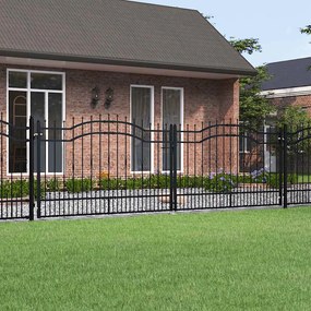 vidaXL Πόρτα Περίφραξης με Κορυφή Δόρυ Μαύρη 406x125 εκ. από Ατσάλι με Ηλεκτροστατική Βαφή