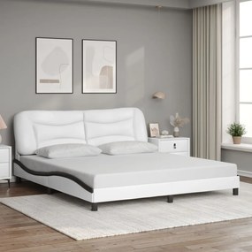 vidaXL Πλαίσιο Κρεβατιού με LED Λευκό/Μαύρο 180x200εκ. Συνθετικό Δέρμα