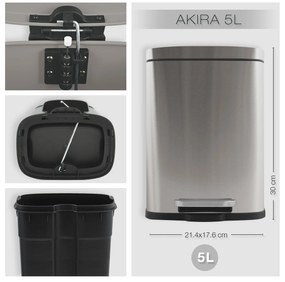 Καλαθάκι Μπάνιου Μεταλλικό 5Lt Akira Inox Brushed 21.4x17.6x30 - Spirella