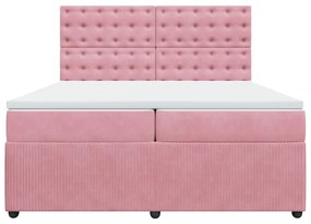 vidaXL Κρεβάτι Boxspring με Στρώμα Ροζ 200x200 εκ. Βελούδινο
