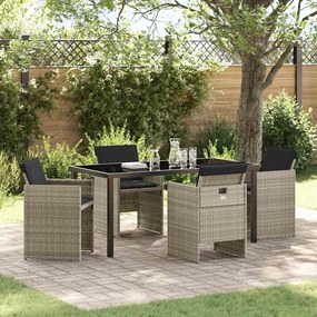 vidaXL Σετ Γκρι Poly Rattan 5 Τεμαχίων για Κήπο με Μαξιλάρια