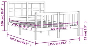 Πλαίσιο Κρεβατιού με Κεφαλάρι Μαύρο 120x200 εκ. Μασίφ Ξύλο - Μαύρο