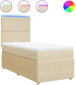 vidaXL Κρεβάτι Boxspring με Στρώμα Κρεμ 90x200 εκ.Υφασμάτινο