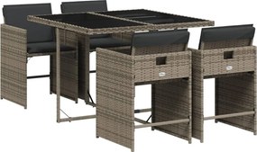 vidaXL Σετ Τραπεζαρίας Κήπου 5 τεμ. Γκρι Συνθ. Ρατάν με Μαξιλάρια