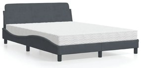 vidaXL Κρεβάτι με Στρώμα Σκούρο Γκρι 140x200 εκ. Βελούδινο