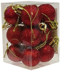 Σετ 12 τεμ. Χριστουγεννιάτικες Μπάλες Κόκκινες Glitter 2.5cm 236552