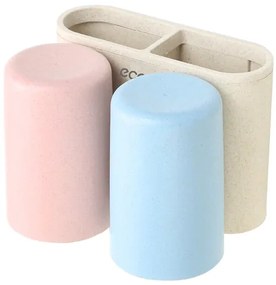 ECOCO βάση οδοντόβουρτσας με 2 ποτήρια E1701, μπεζ