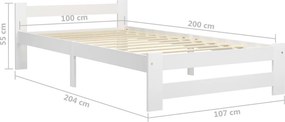 vidaXL Πλαίσιο Κρεβατιού Λευκό 100 x 200 εκ. από Μασίφ Ξύλο Πεύκου