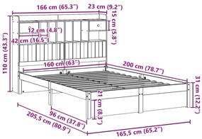 Κρεβάτι Βιβλιοθήκη Χωρίς Στρώμα 160x200 εκ Μασίφ Ξύλο Πεύκου - Λευκό