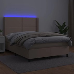 Κρεβάτι Boxspring Στρώμα&amp;LED Καπουτσίνο 140x200 εκ. Συνθ. Δέρμα - Καφέ