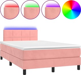 vidaXL Κρεβάτι Boxspring με Στρώμα &amp; LED Ροζ 120x200 εκ. Βελούδινο
