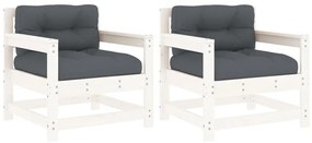 Καρέκλες Κήπου με Μαξιλάρια 2 τεμ. Λευκές από Μασίφ Ξύλο Πεύκου - Λευκό