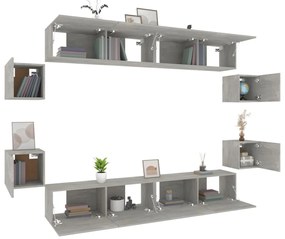 vidaXL Σετ Επίπλων Τηλεόρασης 8 Τεμαχίων Γκρι Σκυρ. Επεξεργασμένο Ξύλο