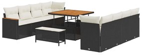vidaXL Σετ Καναπέ Κήπου με μαξιλάρι 11 pcs Μαύρο Πολυ ράταν