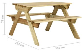 Τραπέζι Πικ-νικ με Παγκάκια 110x123x73 εκ. Εμποτ. Ξύλο Πεύκου - Καφέ