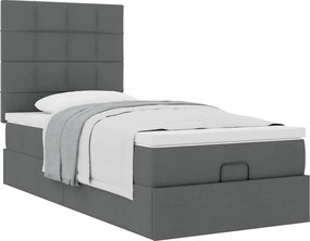 vidaXL Οθωμανικό κρεβάτι με στρώμα σκούρο γκρι 90x190cm ύφασμα