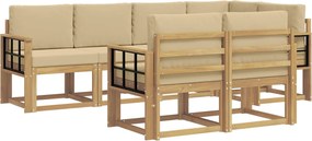 vidaXL Σειρά Καναπέ Εξωτερικού 7 pcs Λευκό και Μπεζ Πολυεστέρας