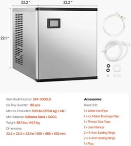 VEVOR Commercial Ice Maker 500 lbs/24 h Self-Cleaning Ice Machine - Head Only