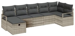 vidaXL Σετ Καναπέ Κήπου με μαξιλάρι 7 pcs Ανοιχτό γκρι Πολυ ράταν