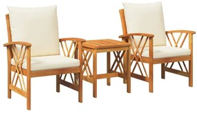 vidaXL Σετ Καναπέ Κήπου με μαξιλάρι 3 pcs Καφέ Μασίφ ξύλο ακακίας