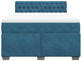 Κρεβάτι Boxspring με Στρώμα Σκούρο Μπλε 140x200 εκ. Βελούδινο - Μπλε