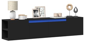 vidaXL Έπιπλο Τοίχου Τηλεόρασης με LED Μαύρο 180x31x39,5 εκ.