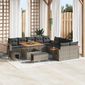 vidaXL Σετ Καναπέ Κήπου με μαξιλάρι 13 pcs Γκρι Πολυ ράταν