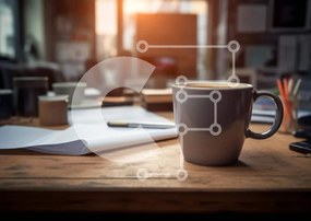 Intra Συλλεκτικό Ξύλινο Παζλ Plywood 4mm - Φλιτζάνι καφέ σε ξύλινο γραφείο με είδη γραφείου Σε Ξύλινο Κουτί - Διαστάσεις Puzzle: 10x10 cm – 25 κομμάτια