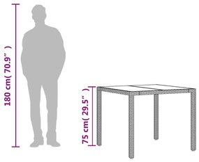 Τραπέζι Κήπου με Γυάλινη Επιφάνεια Καφέ 90x90x75 εκ Συνθ. Ρατάν - Καφέ