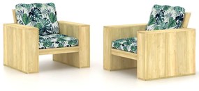 Καρέκλες Κήπου 2 τεμ. Εμποτ. Ξύλο Πεύκου &amp; Μαξιλάρια με Φύλλα - Πολύχρωμο