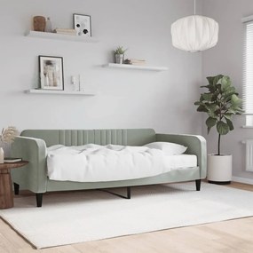 Καναπές Κρεβάτι με Στρώμα Ανοιχτό Γκρι 90x190 εκ. Βελούδινος - Γκρι