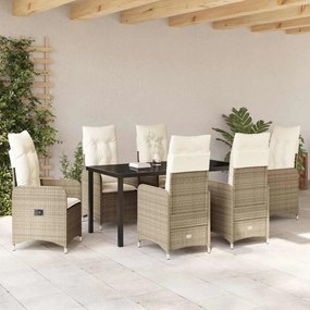 vidaXL Σέτ φαγητού για κήπο με μαξιλάρι 7 pcs Μπεζ Πολυ ράταν